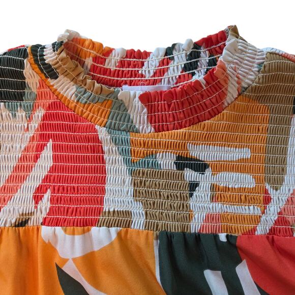 THML Anthropologie Blouse sz Large, Smocked, Flutter Sleeves, Bright Print - Picture 4 of 8